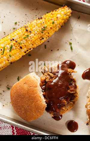 Smoked Barbecue Pulled Pork Sliders with Sauce Stock Photo