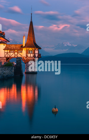 The castle at Oberhofen looking out over Lake Thun, Switzerland. Stock Photo