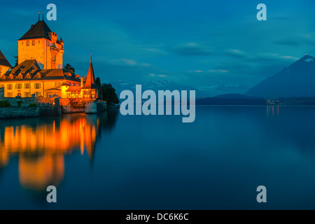 The castle at Oberhofen looking out over Lake Thun, Switzerland. Stock Photo