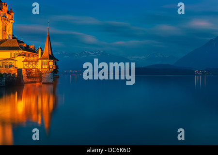 The castle at Oberhofen looking out over Lake Thun, Switzerland. Stock Photo