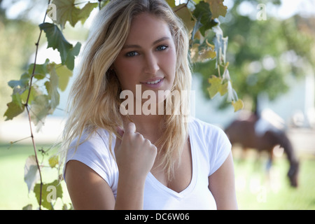 USA, New Jersey, Old Wick, Woman posing outdoors Stock Photo