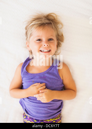 Portrait of girl (2-3) laughing Stock Photo