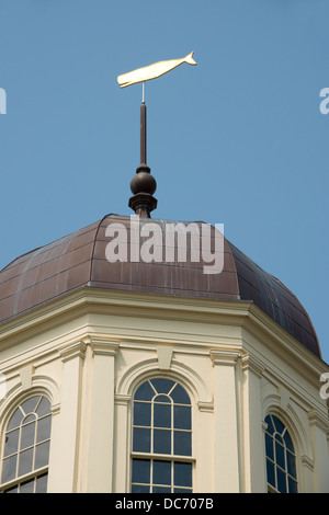 Massachusetts, New Bedford, Whaling Museum. Whale weathervane on the top of the Whaling Museum. Stock Photo