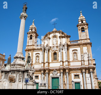 Palermo - San Domenico - Saint Dominic church and baroque column Stock Photo