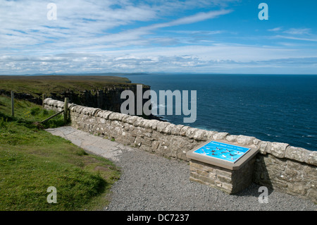 Tourist information board at Dunnet Head, the most northerly point of the British mainland.  Caithness, Scotland, UK. Stock Photo