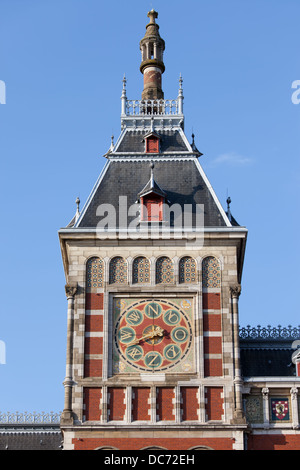 Weather vane on a tower of the Amsterdam Central Train Station, showing the direction of the wind, Holland, Netherlands. Stock Photo