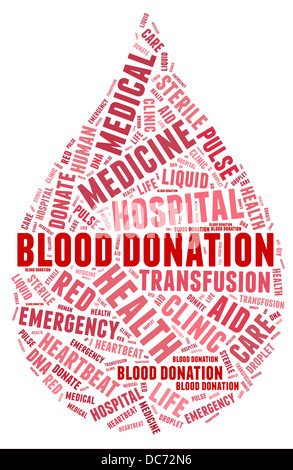 Blood donation pictogram with related wordings with red words on white background Stock Photo