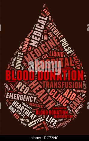 Blood donation pictogram with blood red wordings on red background Stock Photo