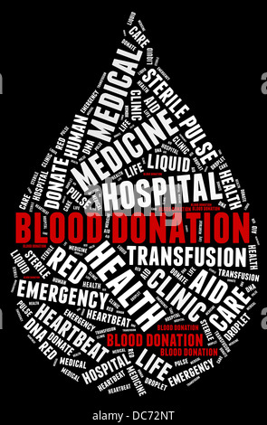 Blood donation pictogram with white wordings on black background Stock Photo