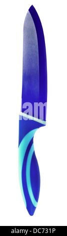 Blue colored ceramic carving knife (made from Zirconium oxide) isolated on white Stock Photo