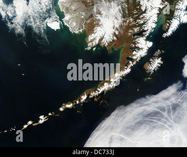 Alaskan Peninsula and the Aleutian Islands - satellite view Stock Photo