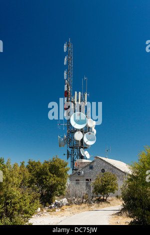 Televsion and telecommunications tower atop Vidova Gora on Brač island, Croatia Stock Photo