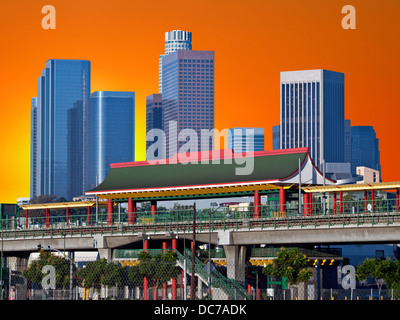 Downtown Los Angeles Chinatown Metro Station with dusk sky. Stock Photo