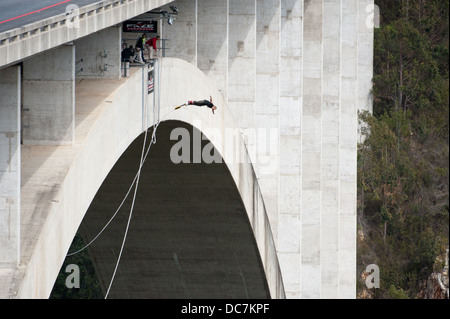 Bungy jumping from Bloukrans Bridge, Garden Route, South Africa Stock Photo