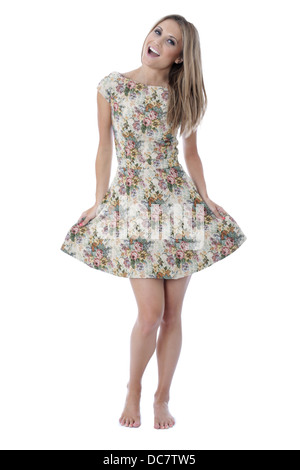 Model Released. Happy Young Woman Dancing Stock Photo