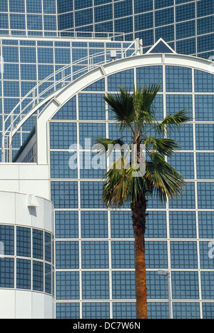 Square reflective glass framed with white steel tubing marks the Los Angeles Convention Center's architecture in So. California. Stock Photo