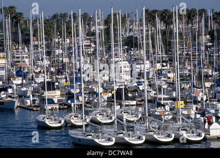 The Alamitos Bay Marina in Long Beach, California, has nearly 2,000 boat slips and is home to five yacht clubs. Vessels up to 115 feet are welcome. Stock Photo