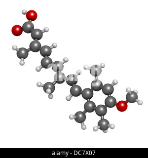 Acitretin psoriasis drug, chemical structure. Atoms are represented as spheres with conventional color coding Stock Photo