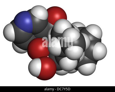 Bortezomib cancer drug (proteasome inhibitor), chemical structure. Atoms are represented as spheres with conventional color code Stock Photo