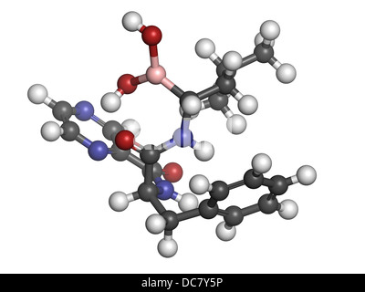 Bortezomib cancer drug (proteasome inhibitor), chemical structure. Atoms are represented as spheres with conventional color code Stock Photo