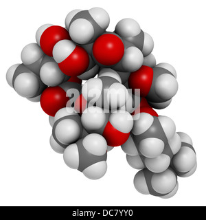 Clarithromycin antibiotic drug (macrolide class), chemical structure. Atoms are represented as spheres with conventional color Stock Photo