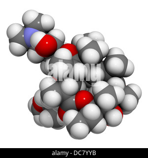 Clarithromycin antibiotic drug (macrolide class), chemical structure. Atoms are represented as spheres with conventional color Stock Photo