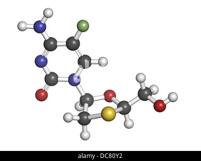 Emtricitabine HIV treatment drug, chemical structure. Atoms are ...