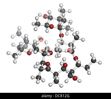 Erythromycin antibiotic drug (macrolide class), chemical structure Atoms are represented as spheres with conventional color code Stock Photo