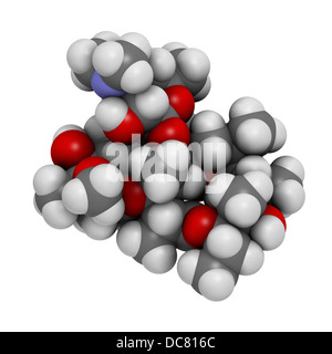 Erythromycin antibiotic drug (macrolide class), chemical structure Atoms are represented as spheres with conventional color code Stock Photo