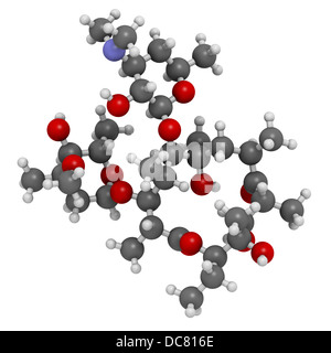 Erythromycin antibiotic drug (macrolide class), chemical structure Atoms are represented as spheres with conventional color code Stock Photo