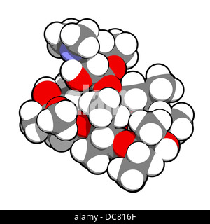 Erythromycin antibiotic drug (macrolide class), chemical structure Atoms are represented as spheres with conventional color code Stock Photo