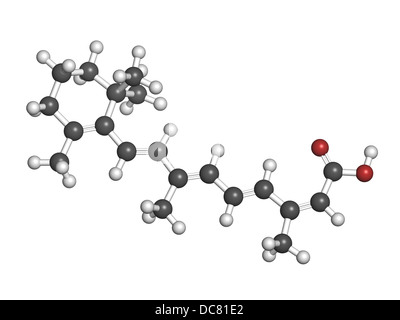 Isotretinoin acne treatment drug, chemical structure. Known to be a teratogen (causes birth defects). Stock Photo