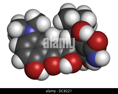 Minocycline antibiotic drug (tetracycline class), chemical structure. Atoms are represented as spheres with conventional color Stock Photo