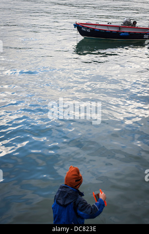 Crab line fishing (Crabbing) at Salcombe, South Devon, UK Stock Photo