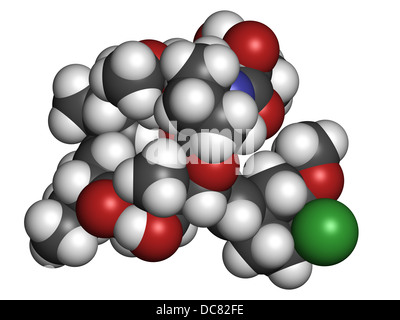 pimecrolimus eczema (atopic dermatitis) drug, chemical structure. Atoms are represented as spheres with conventional color code Stock Photo
