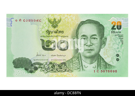 Twenty thai Baht note note on a white background Stock Photo