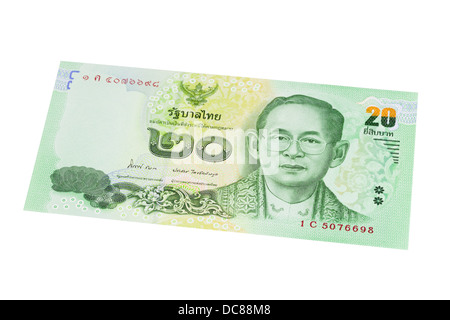 Twenty thai Baht note on a white background Stock Photo