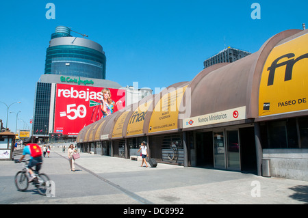 Nuevos Ministerios Metro entrance and El Corte Ingles shopping center. Madrid, Spain. Stock Photo