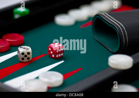 Backgammon board case shaker and dice Stock Photo