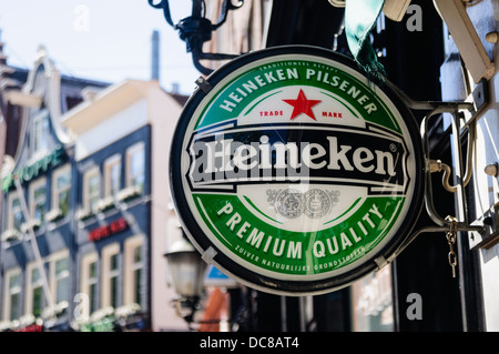 Sign outside a pub in Amsterdam advertising Heineken beer Stock Photo