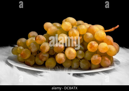 White grapes - Still life - isolated on black background Stock Photo