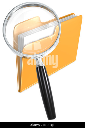 Magnifying Glass over folder. Orange. Stock Photo