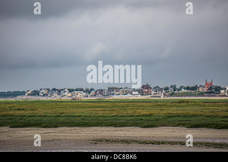 A view of Le Crotoy across the bay from Saint-Valery-sur-Somme, both communes in the Somme department, northern France. Stock Photo