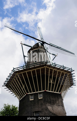Dutch windmill on the Amstel in Amsterdam Stock Photo