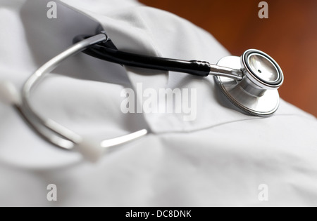 doctor's stethoscope in white coat pocket Stock Photo