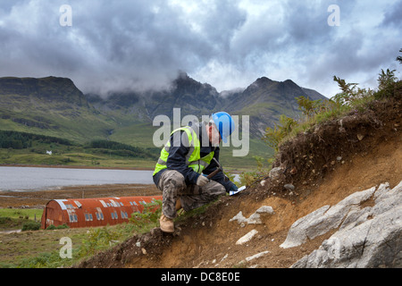 Old marble quarry and workings at Cnoc Slapin Loch Slapin, and Bla Bheinn across the loch on the Isle of Skye, Scotland, UK Stock Photo