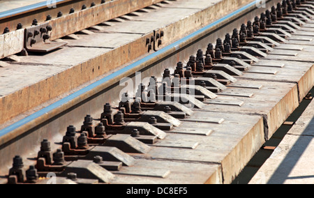 Railway track details closeup photo Stock Photo