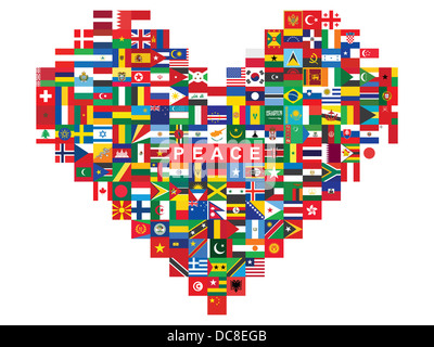 heart made of flags icons with word peace Stock Photo