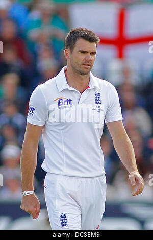 Chester Le Street, UK. 12th Aug, 2013. James Anderson during day four of the Investec Ashes 4th test match at The Emirates Riverside Stadium, on August 12, 2013 in London, England. Credit:  Mitchell Gunn/ESPA/Alamy Live News Stock Photo