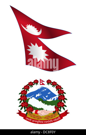 nepal wavy flag and coat of arm against white background, vector art illustration, image contains transparency Stock Photo